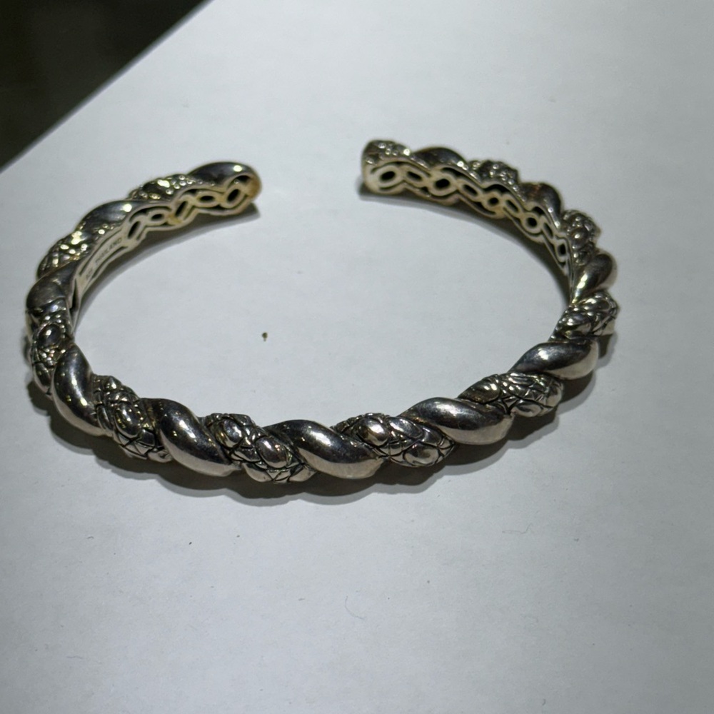 Sterling Silver 925 JAI John Hardy Twist Cable Hinged Bangle Cuff Bracelet 7.25” - Picture 4 of 10